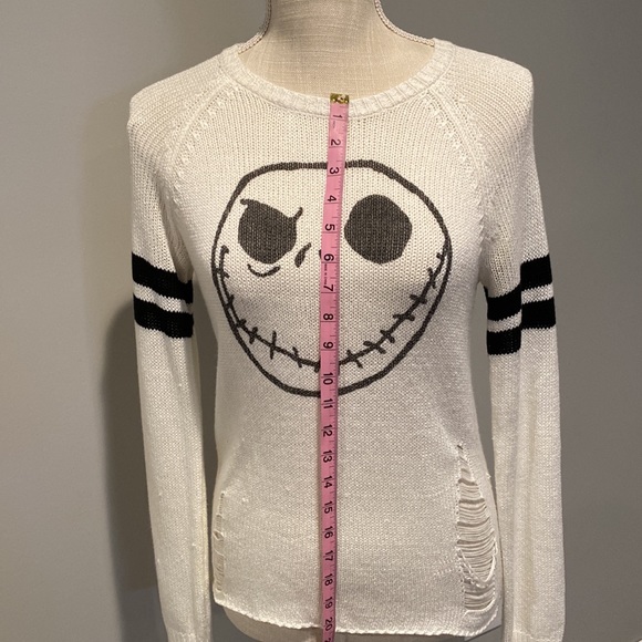 Disneys Jack Skellington face Lightweight Distressed Sweater Size: S (Junior) - Picture 10 of 15
